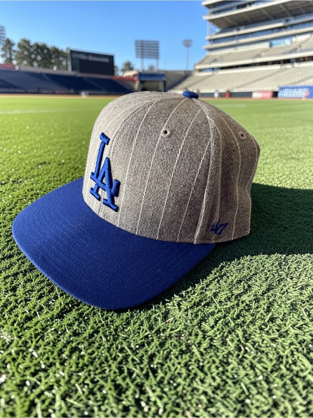 47 Brand LA Dodgers Pinstripe Captain Snapback Hat Grey Blue OSFA Wool Blend MLB
